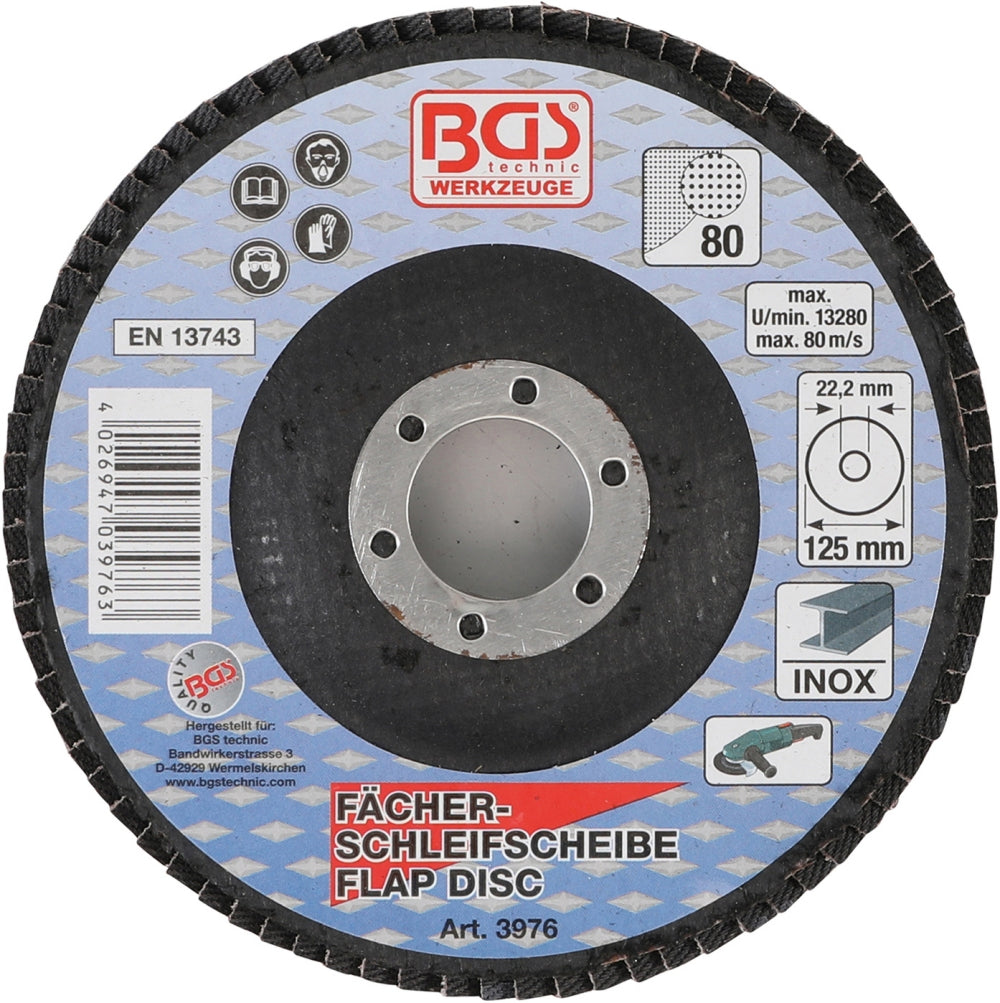 BGS 3976 Fächer Schleifscheibe Ø 125mm K 80 für Winkelschleiferbetrieb