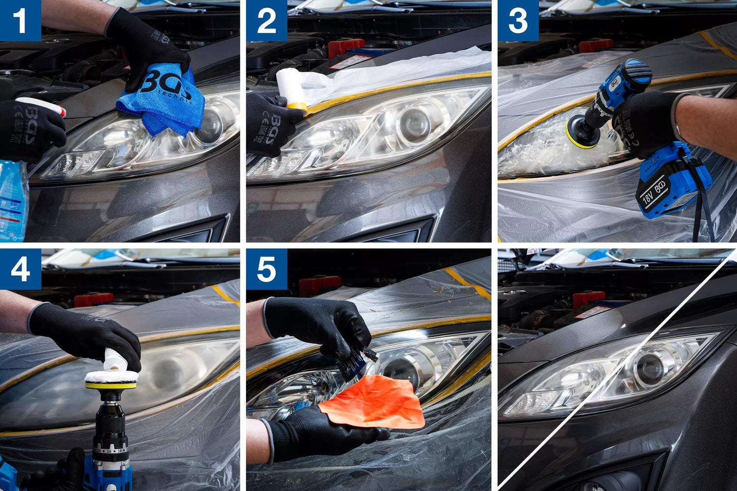 BGS 3997 Fahrzeugscheinwerfer Aufbereitung Kit 14 teilig