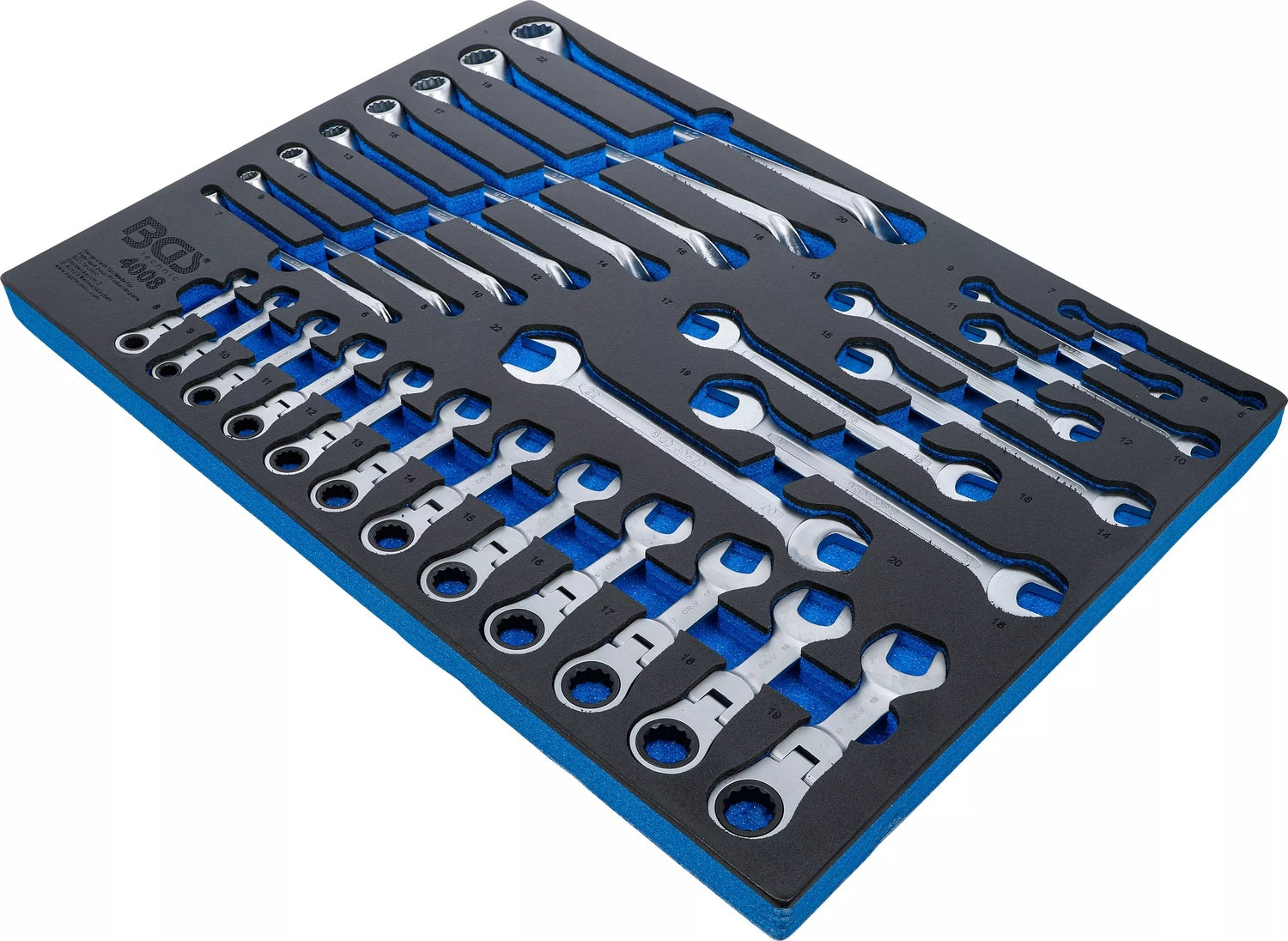 BGS 4008 Satz Doppelmaulschlüssel Doppelringschlüssel Ratschenringmaulschlüssel abwinkelbar Werkstattwageneinlage 3/3