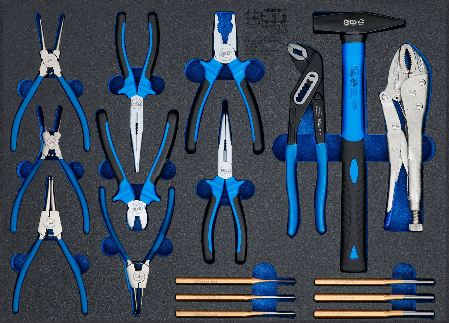BGS 4009 Satz Hammer Zangen Splintentreiber Werkstattwageneinlage 3/3