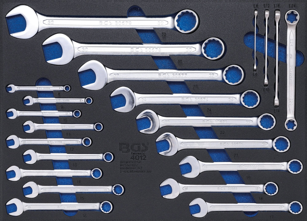 BGS 4012 Ringmaulschlüssel und E-Profil Schlüssel Werkstattwageneinlage 3/3 kalt geschmiedet