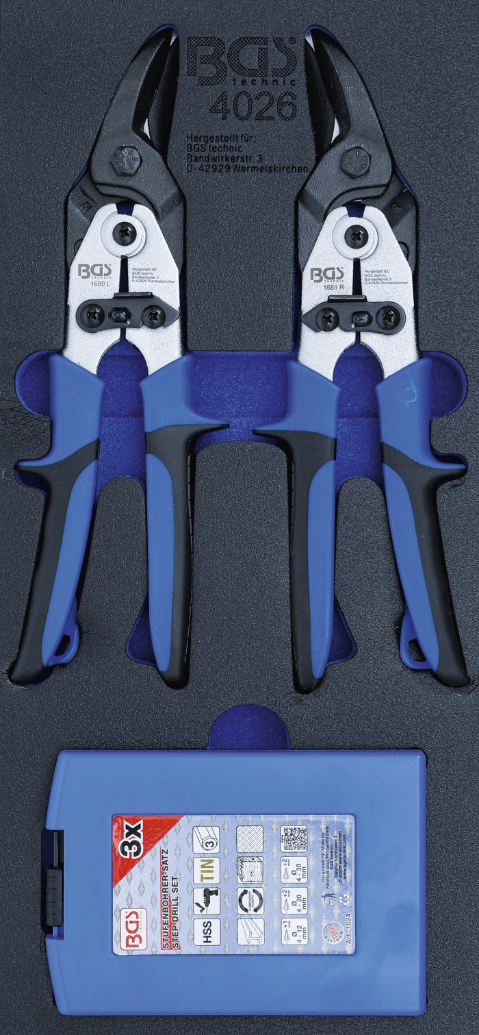 BGS 4026 Satz Blechscheren HSS Stufenbohrer Werkstattwageneinlage 1/3