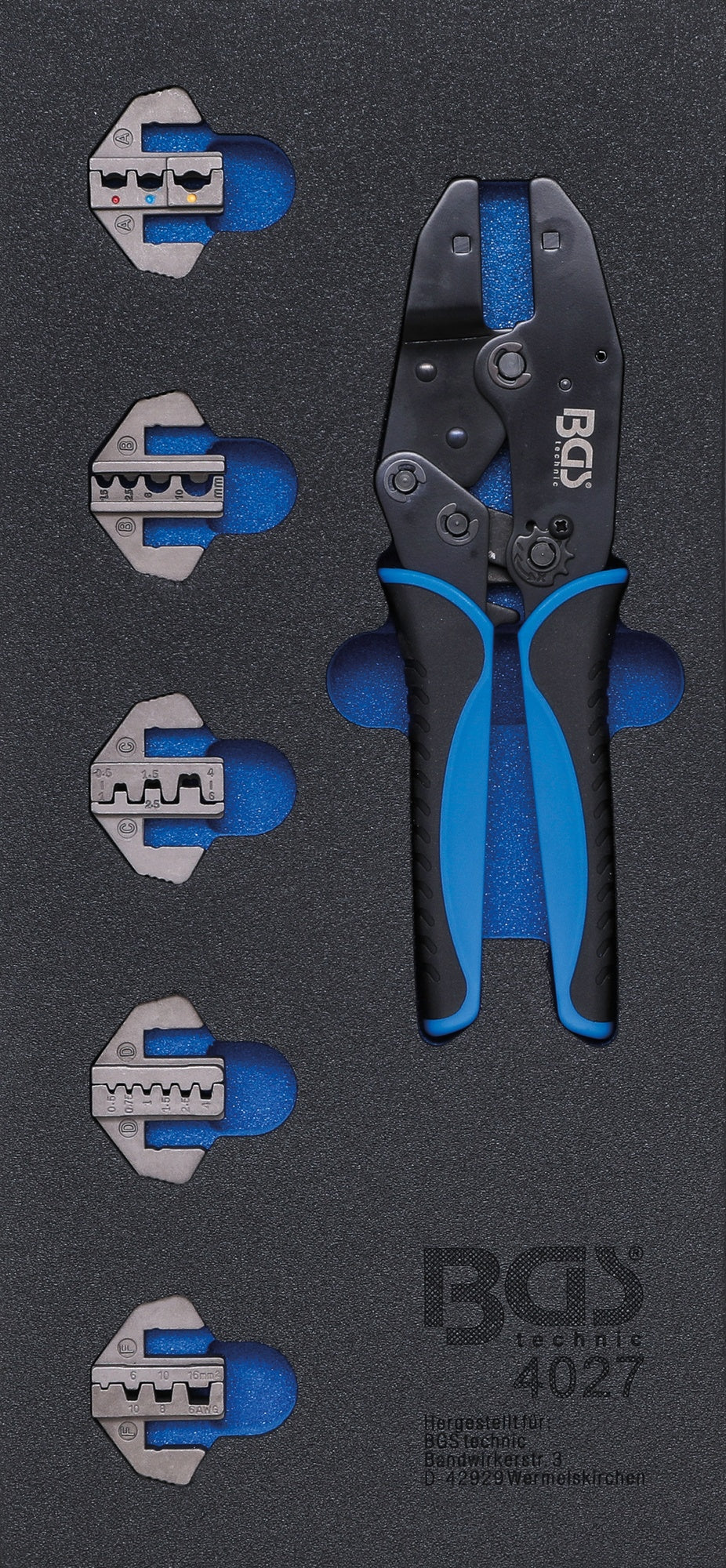 BGS 4027 Satz Crimpzangen mit 5 Paar Pressbacken Werkstattwageneinlage 1/3