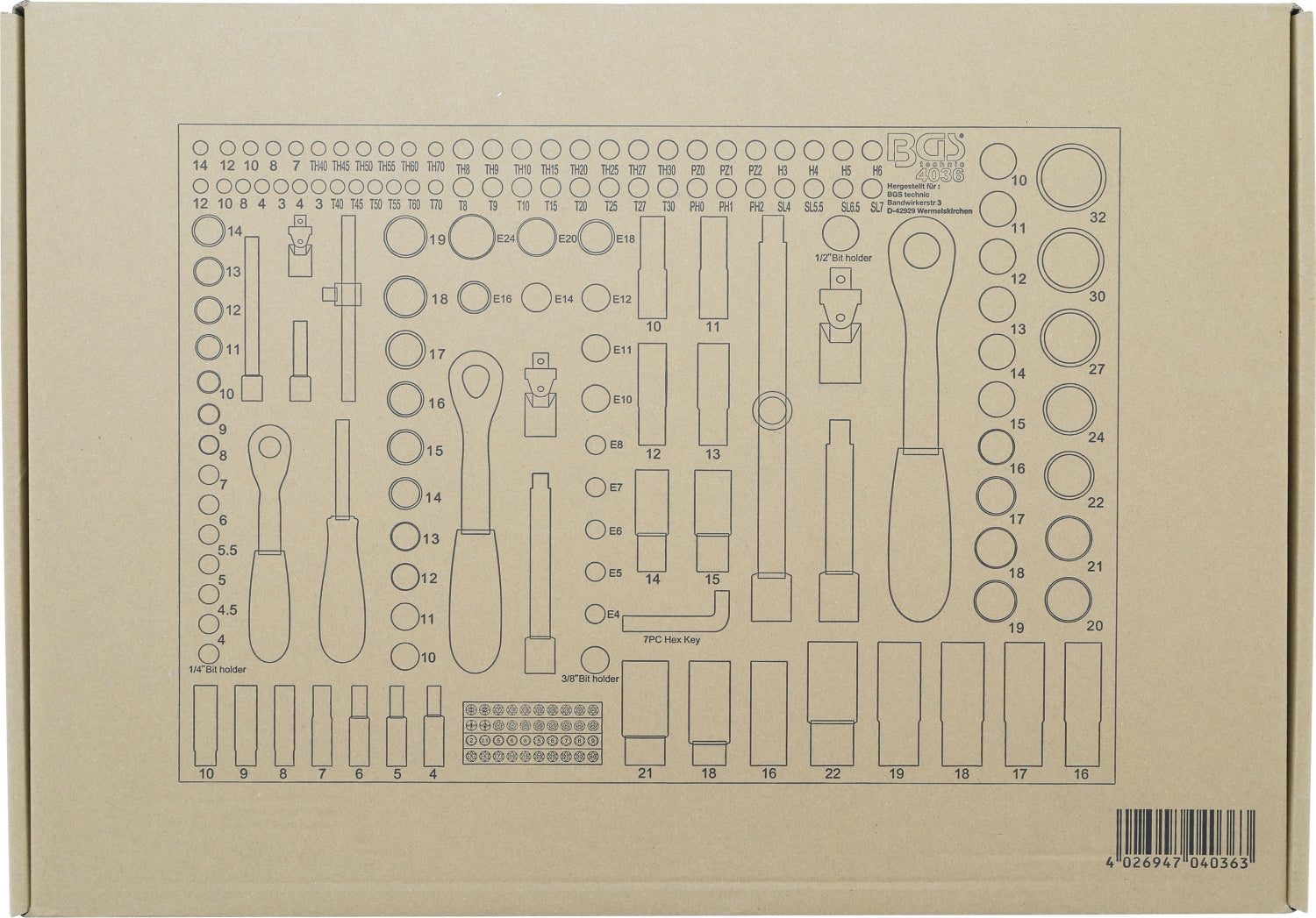 BGS 4036 Satz Steckschlüssel Einsätze Sechskant Pro Torque® Werkstattwageneinlage 3/3