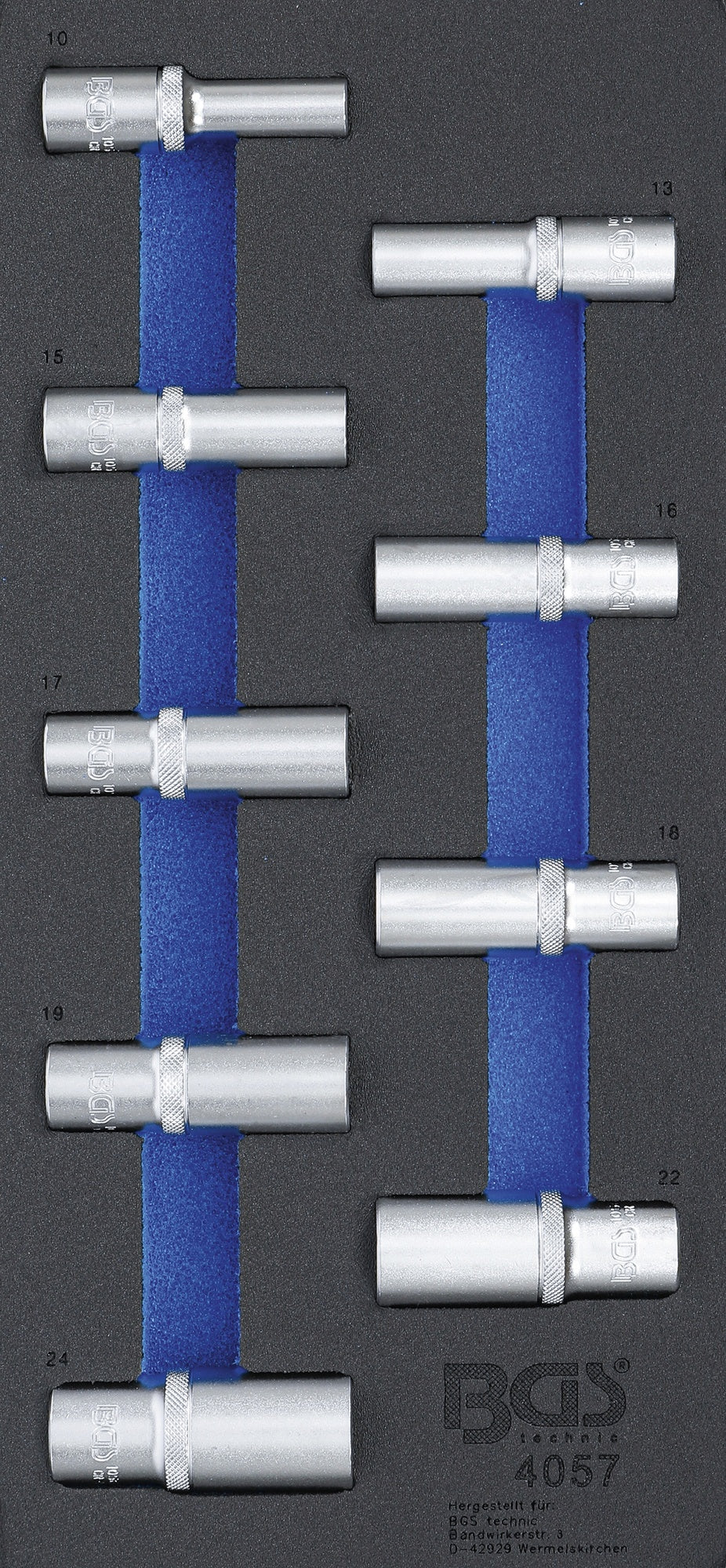 BGS 4057 Satz Steckschlüssel Einsätze Sechskant tief SW 10 - 24mm Antrieb12,5mm (1/2") Werkstattwageneinlage 1/3