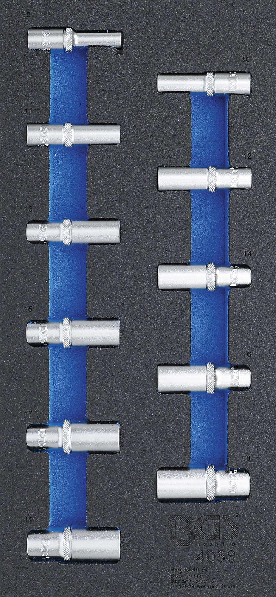 BGS 4058 Satz Steckschlüssel Einsätze Sechskant tief SW 8 - 19mm Antrieb10mm (3/8") Werkstattwageneinlage 1/3