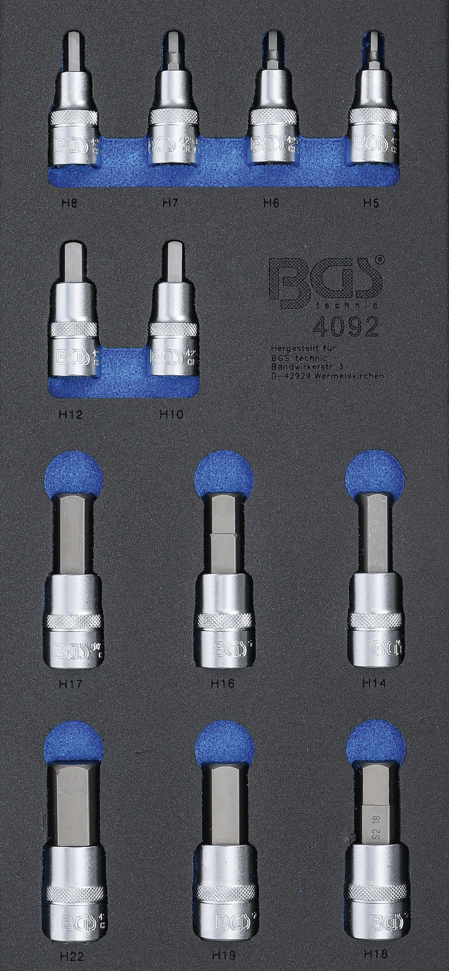 BGS 4092 Satz Bits Bit Einsätze Innensechskant SW 5 - 22mm Antrieb 12,5mm (1/2") Werkstattwageneinlage 1/3