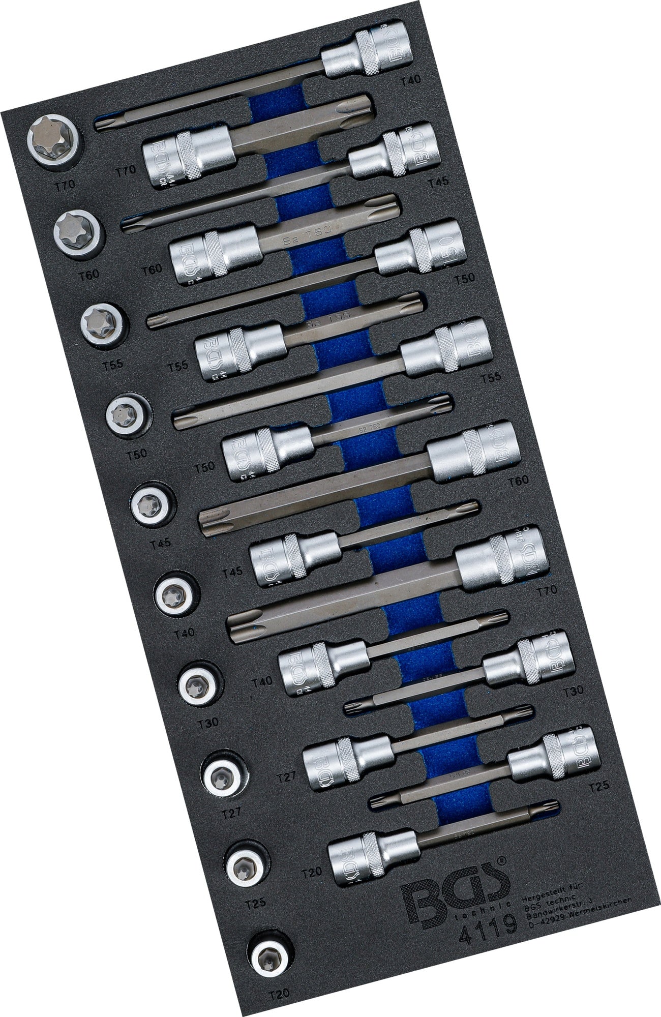 BGS 4119 Satz Biteinsätze T-Profil (für Torx) Antrieb 12,5mm (1/2") Werkstattwageneinlage 1/3