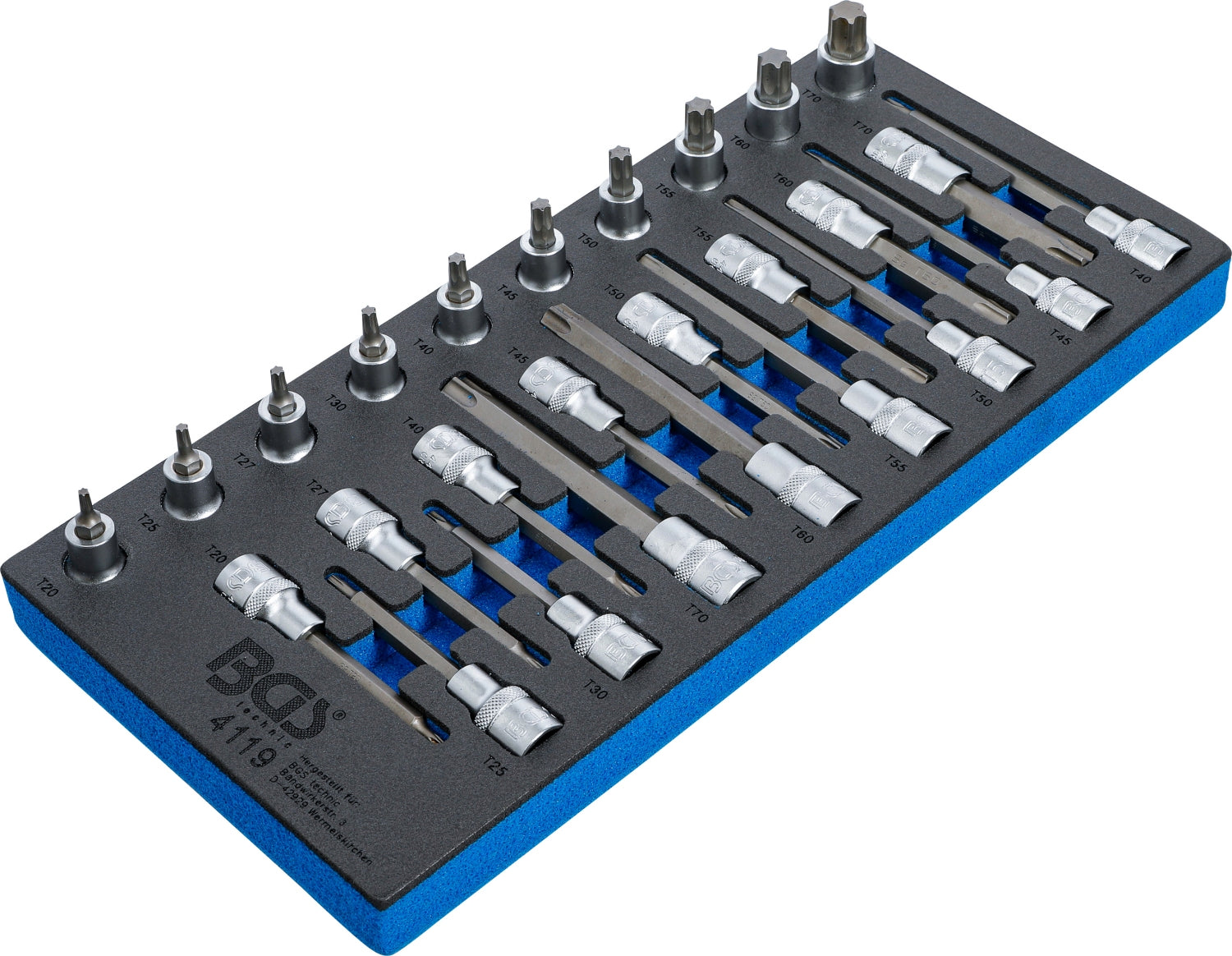 BGS 4119 Satz Biteinsätze T-Profil (für Torx) Antrieb 12,5mm (1/2") Werkstattwageneinlage 1/3