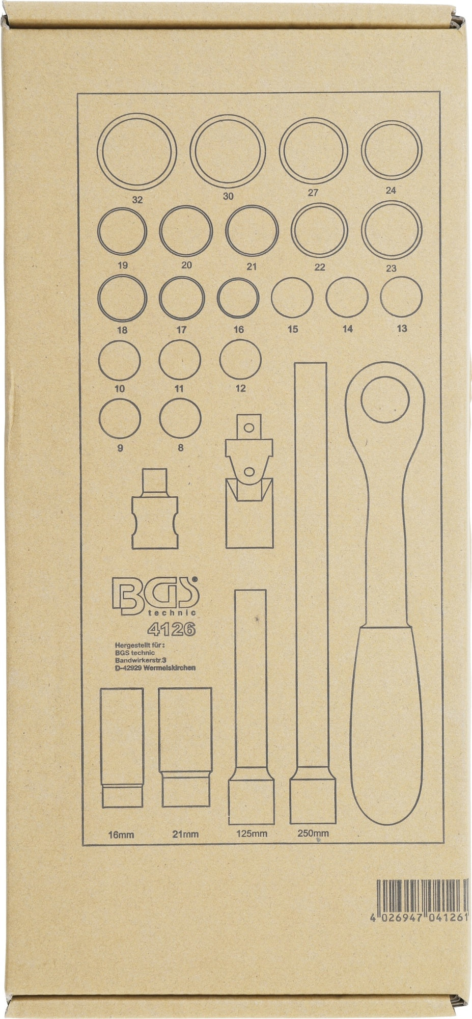 BGS 4126 Satz Steckschlüssel Antrieb 12,5mm (1/2") Werkstattwageneinlage 1/3 27 teilig