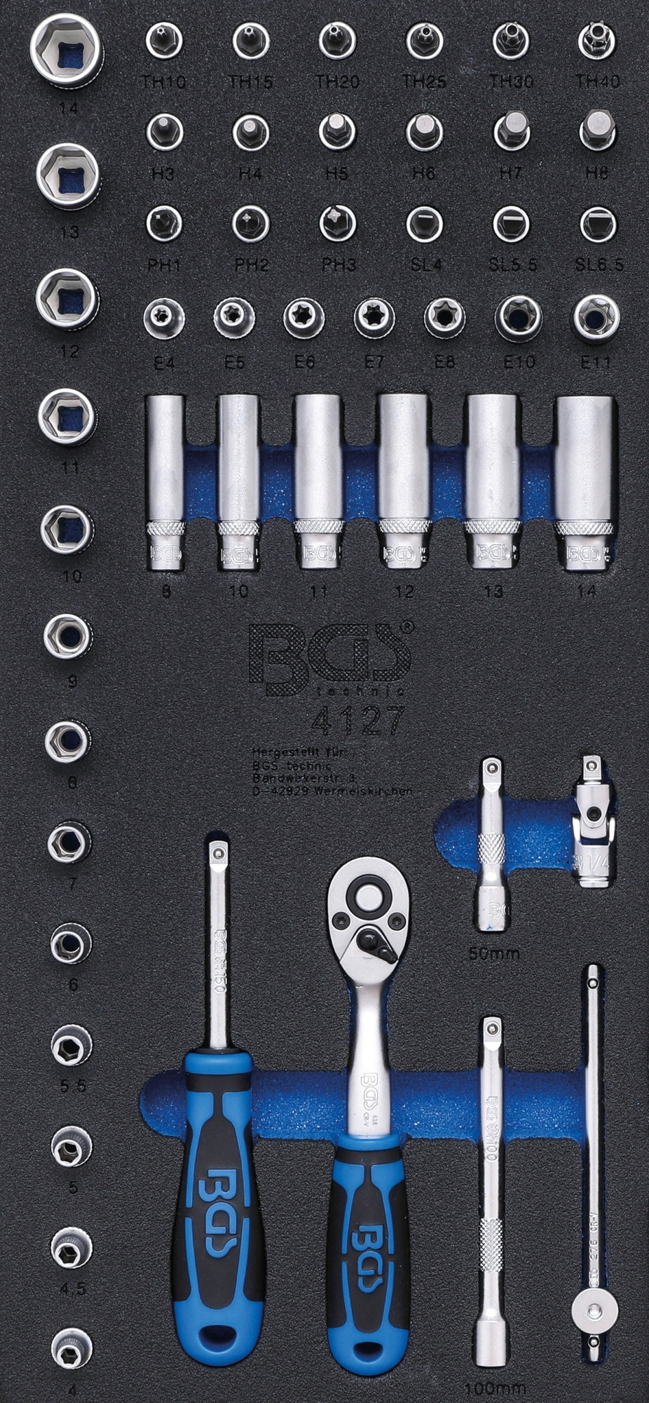 BGS 4127 Satz Steckschlüssel Antrieb 6,3mm (1/4") Werkstattwageneinlage 1/3 50 teilig