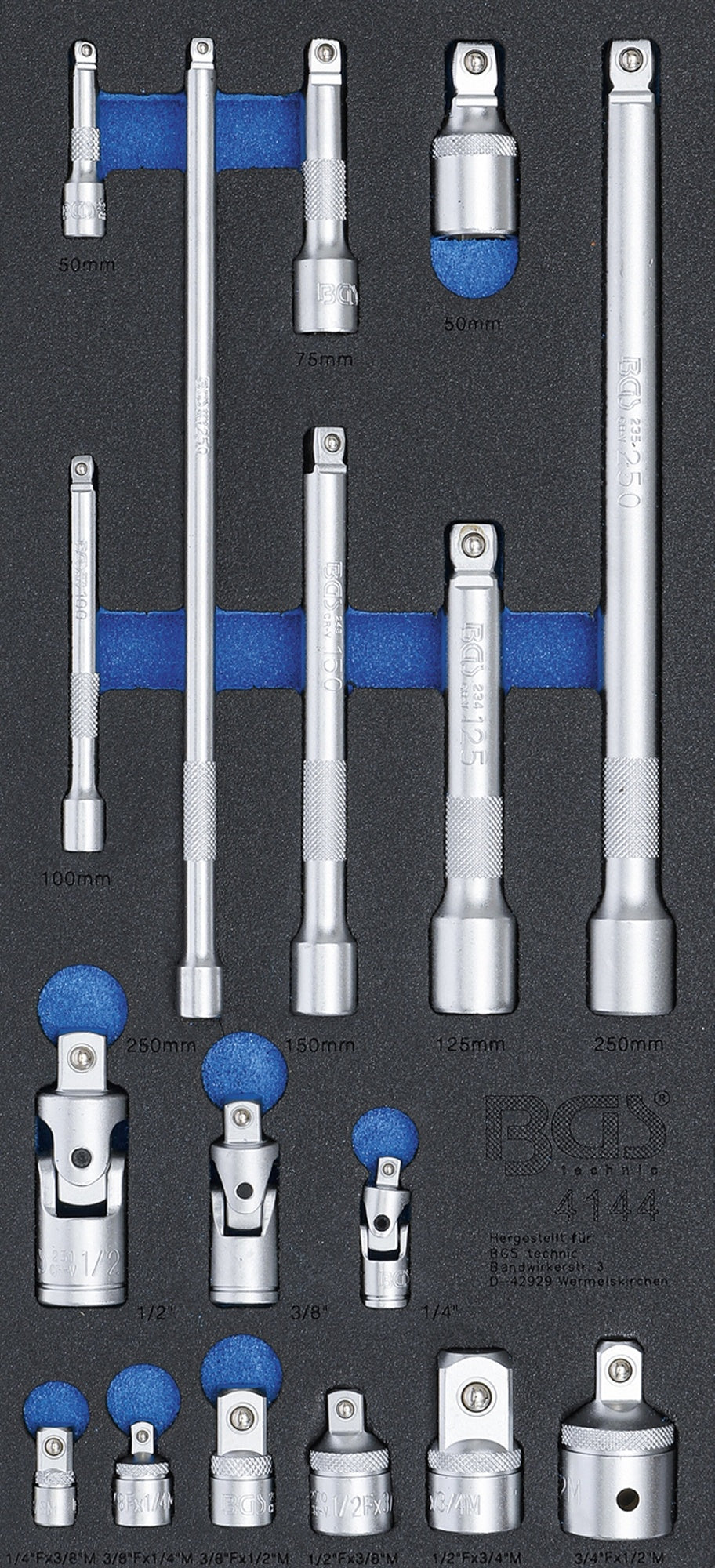 BGS 4144 Satz Verlängerungen, Adapter & Gelenke Werkstattwageneinlage 1/3