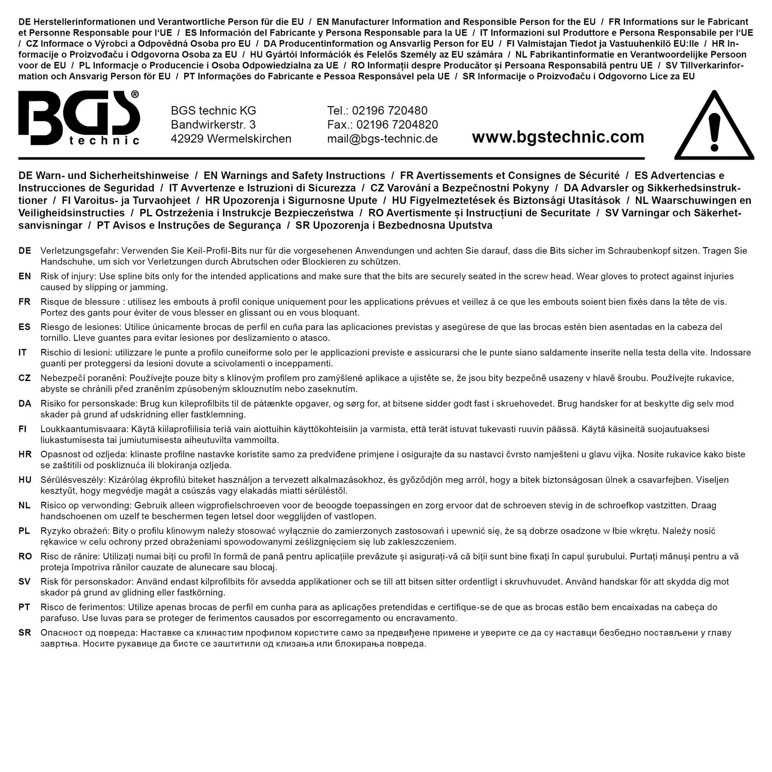 BGS 4155 Biteinsatz Keil-Profil (für RIBE) M10 Länge 55mm Antrieb 12,5mm (1/2")