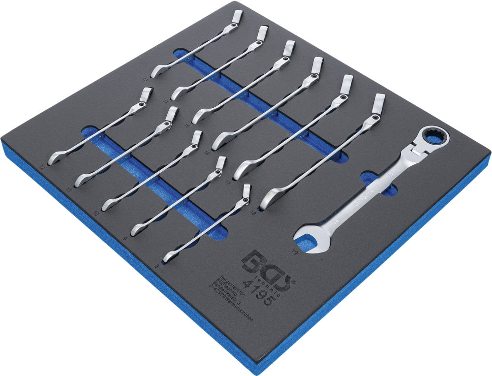 BGS 4195 Satz Ratschenringmauschlüssel SW 8-19mm abwinkelbar Werkstattwageneinlage 2/3 12-teilig