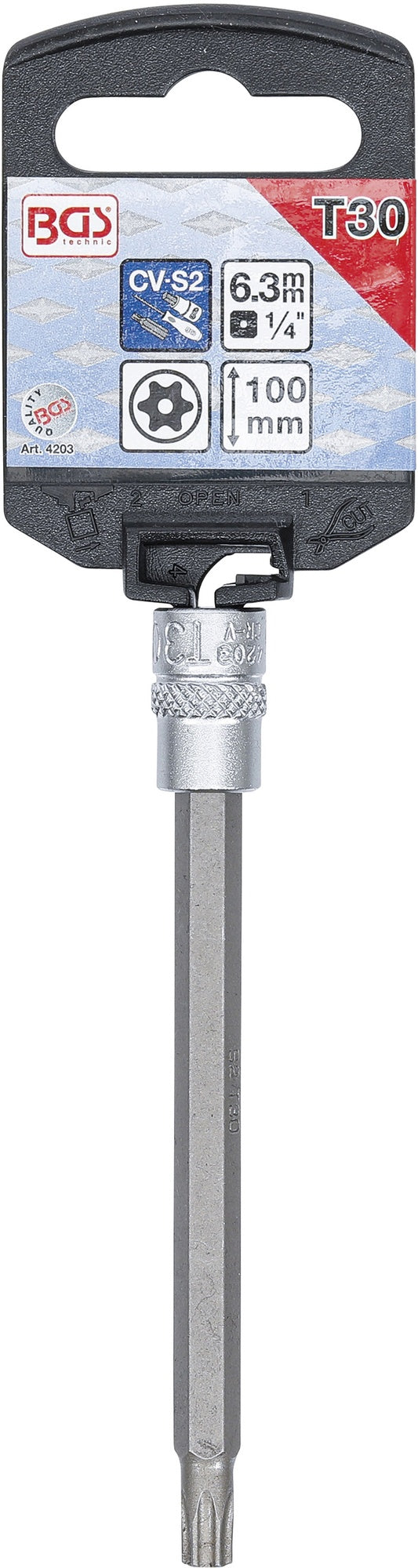 BGS 4203 Biteinsatz T-Profil (für Torx) mit Bohrung T30 Sonderlänge Länge 100mm Antrieb 6,3mm (1/4")