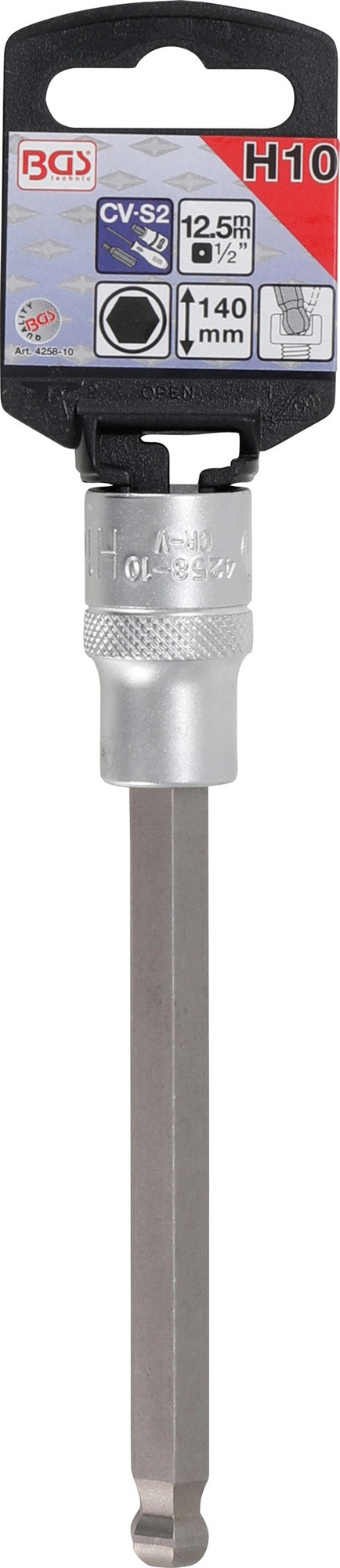 BGS 4258-10 Biteinsatz Innensechskant 10mm HX10 mit Kugelkopf Länge 140mm Antrieb 12,5mm (1/2")
