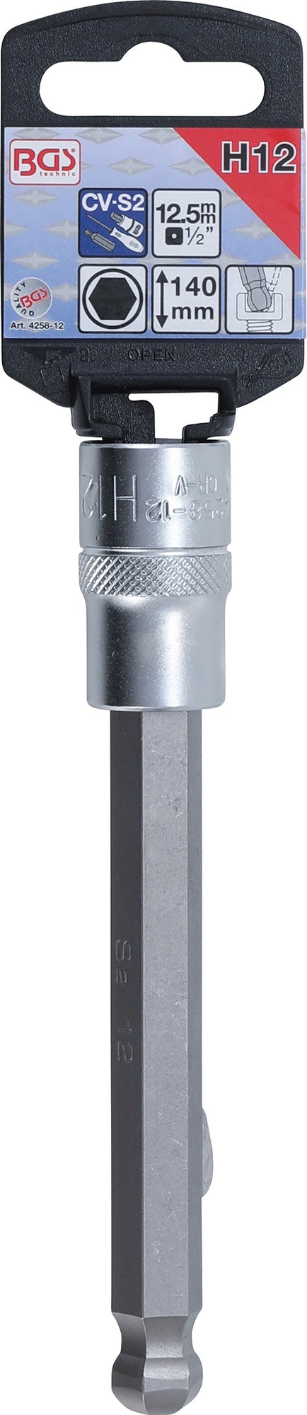 BGS 4258-12 Biteinsatz Innensechskant 12mm HX12 mit Kugelkopf Länge 140mm Antrieb 12,5mm (1/2")