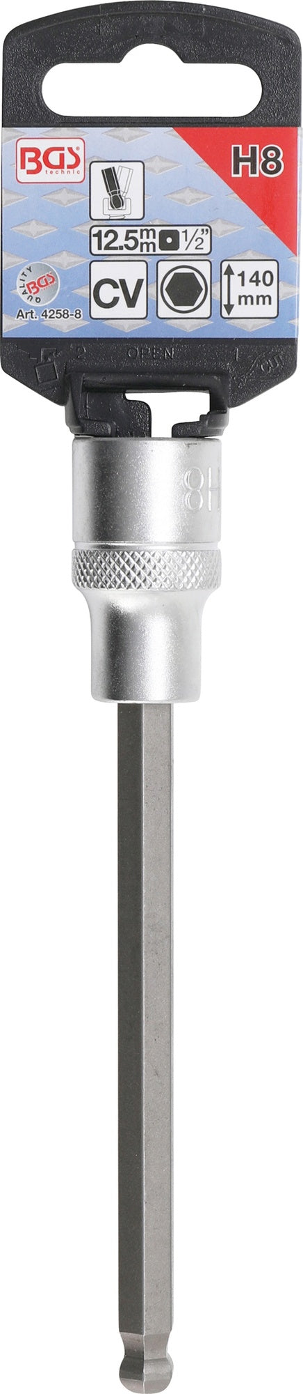 BGS 4258-8 Biteinsatz Innensechskant 8mm HX8 mit Kugelkopf Länge 140mm Antrieb 12,5mm (1/2")