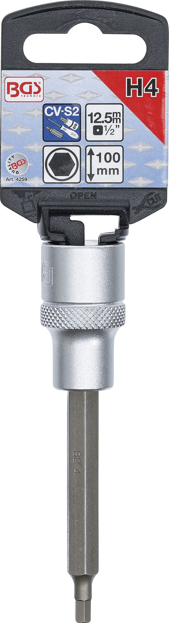 BGS 4259 Biteinsatz Innensechskant 4mm HX4 mit Kugelkopf Länge 100mm Antrieb 12,5mm (1/2")