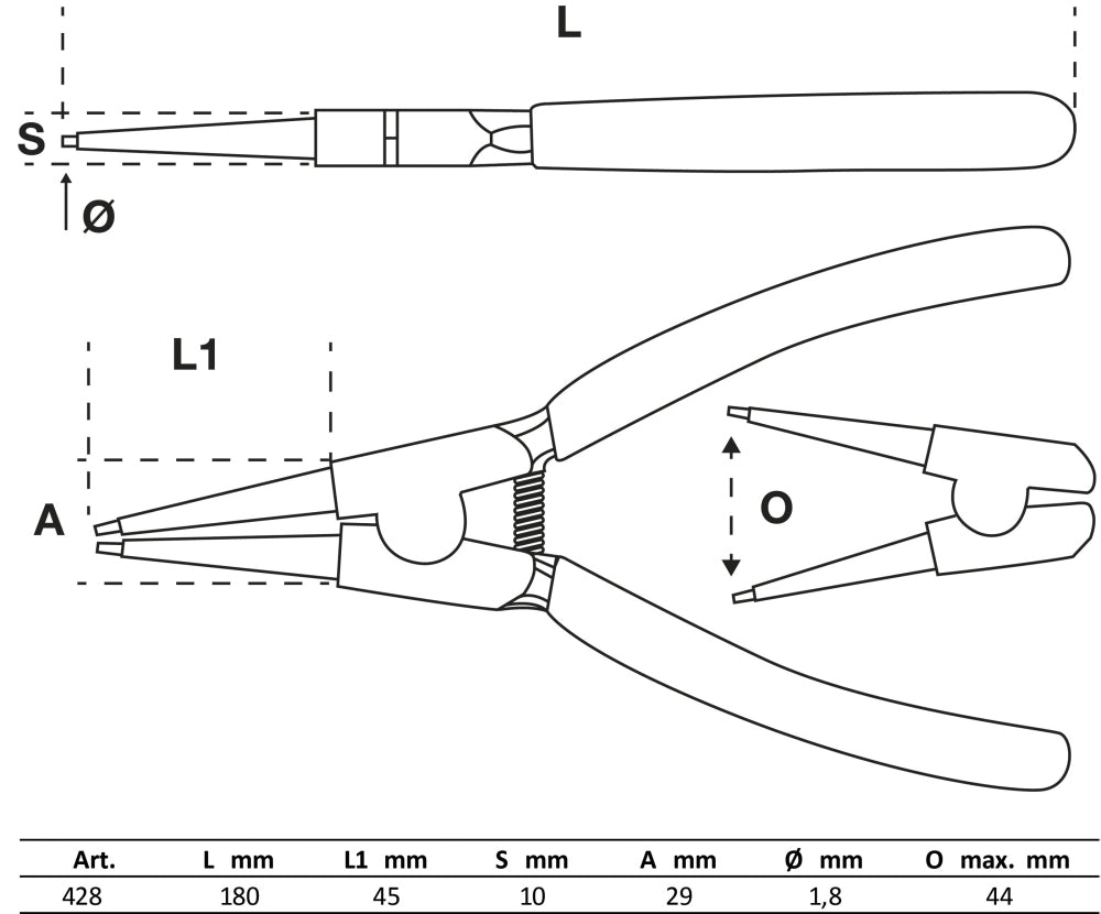 BGS 428 Sprengringzange gerade für Außensprengringe Länge 180mm
