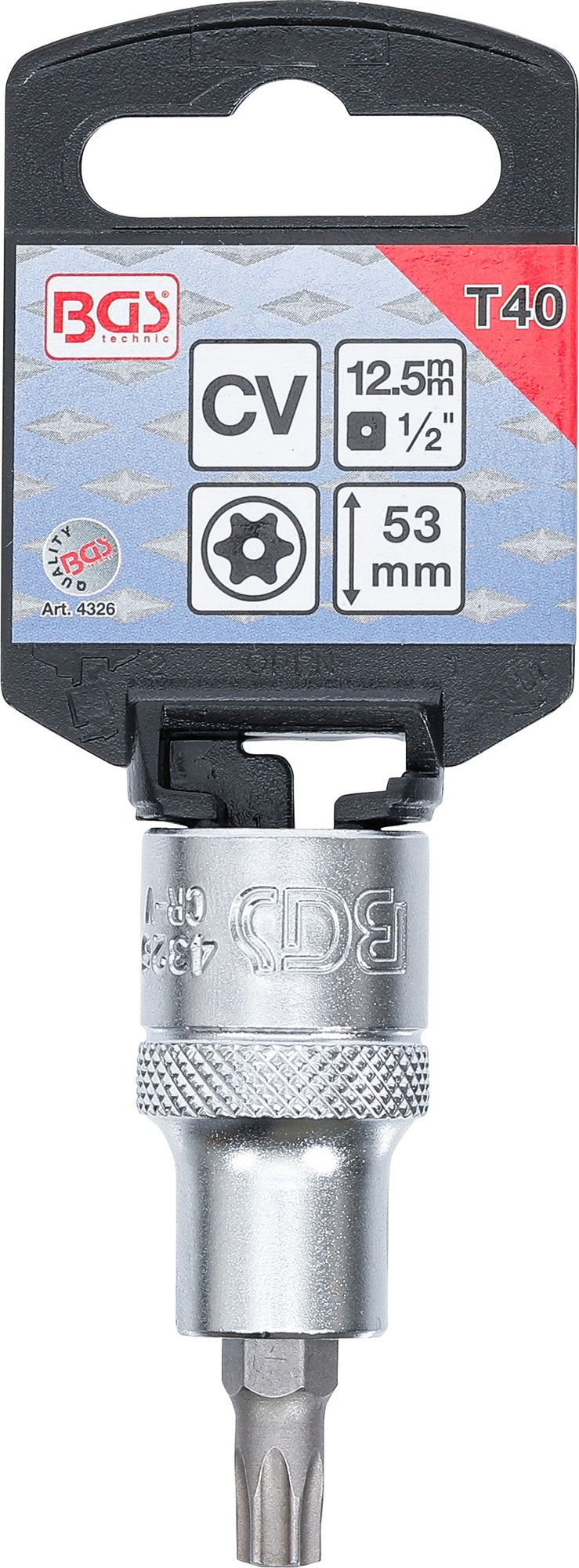 BGS 4326 Biteinsatz Antrieb Innenvierkant 12,5mm (1/2") T-Profil (für Torx) mit Bohrung T40