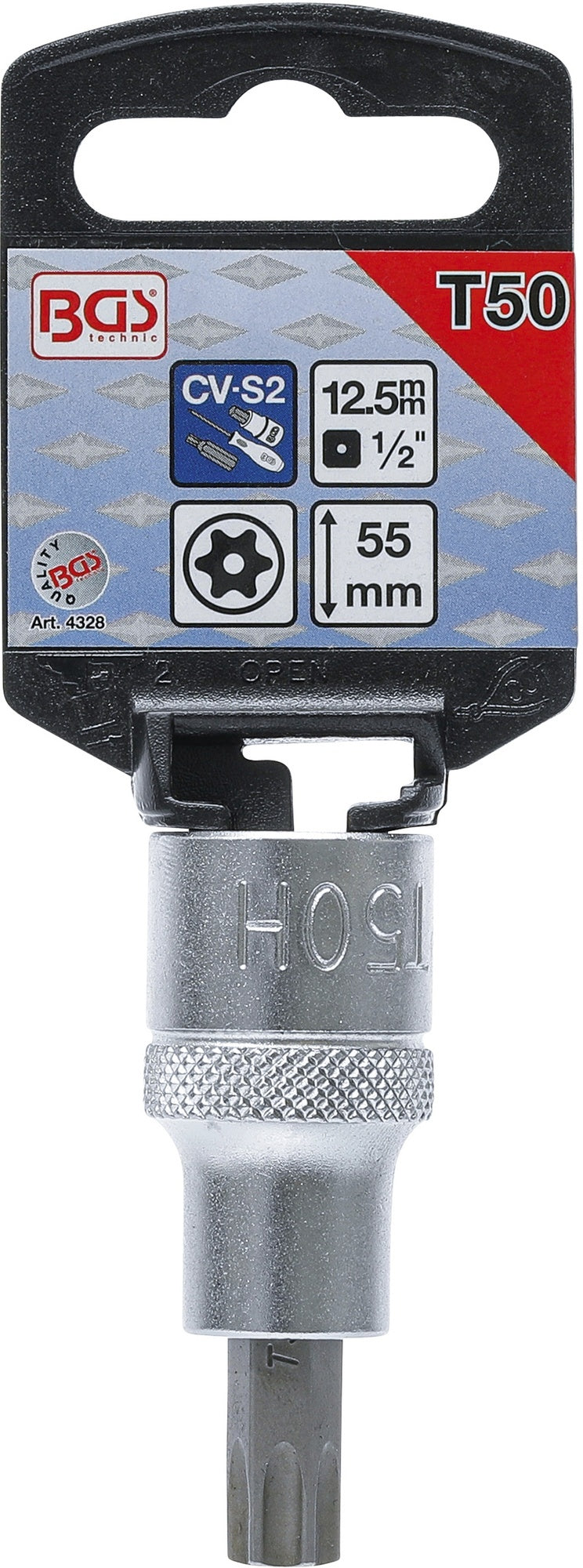 BGS 4328 Biteinsatz Antrieb Innenvierkant 12,5mm (1/2") T-Profil (für Torx) mit Bohrung T50