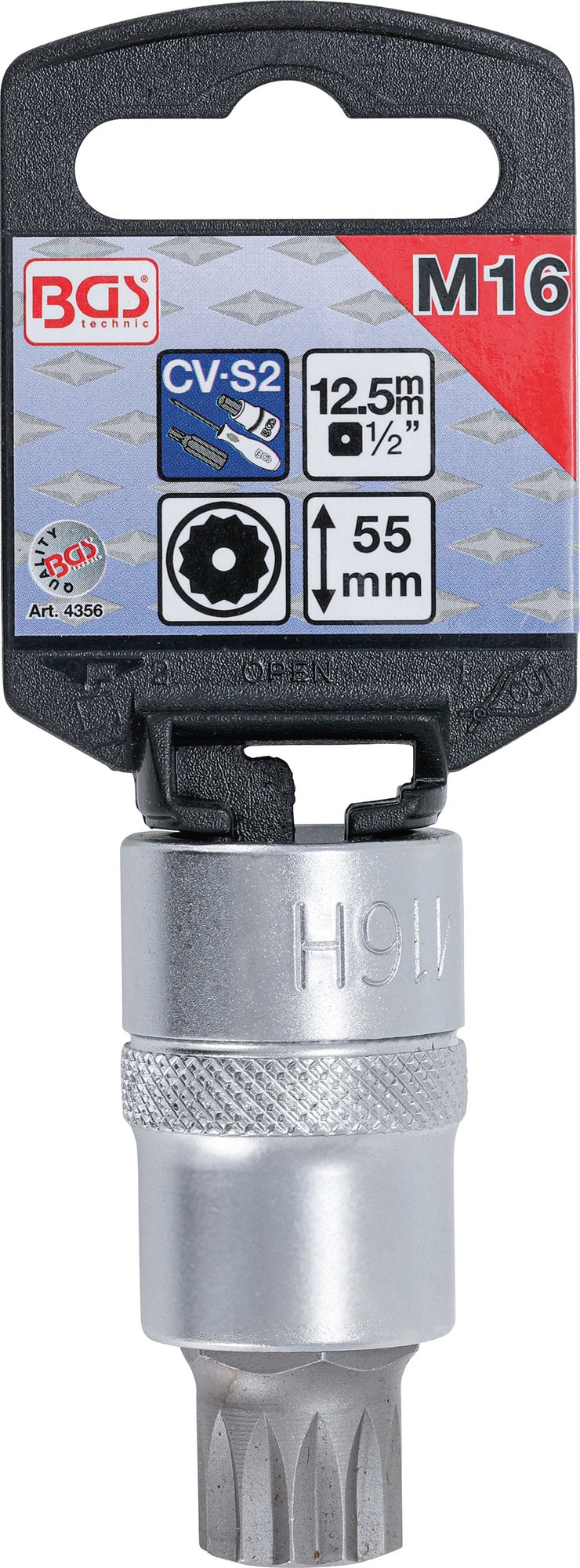 BGS 4356 Biteinsatz Innenvielzahn XZN Einsatz M16 mit Bohrung Länge 58mm Antrieb 12,5mm (1/2")