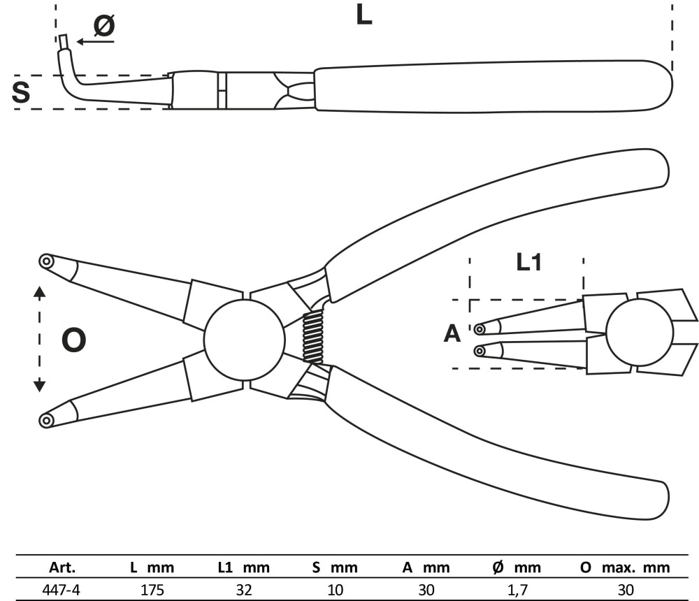 BGS 447-4 Sprengringzange abgewinkelt für Innensprengringe Länge 175mm
