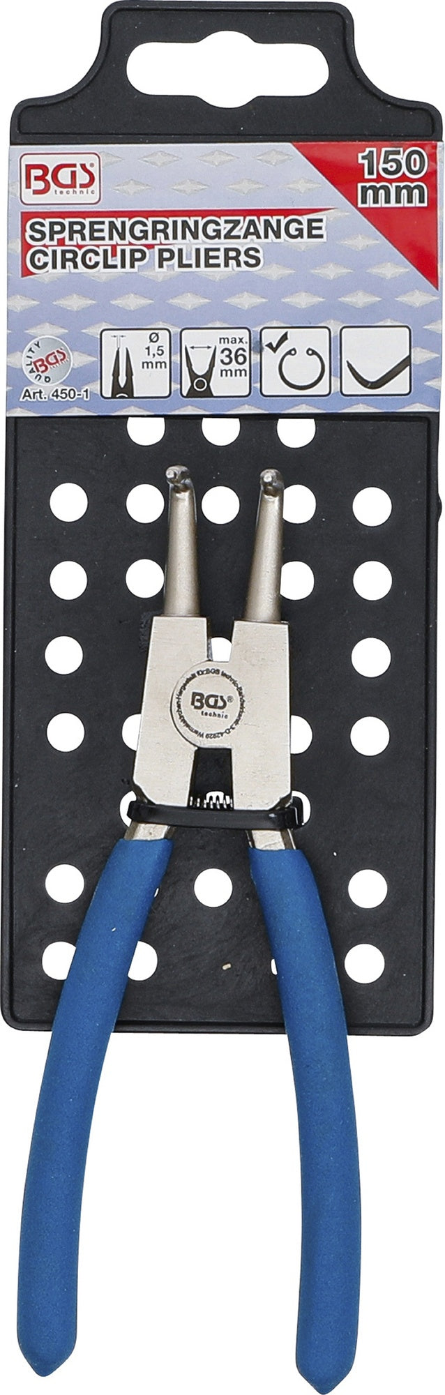BGS 450-1 Sprengringzange abgewinkelt für Außensprengringe Länge 150mm
