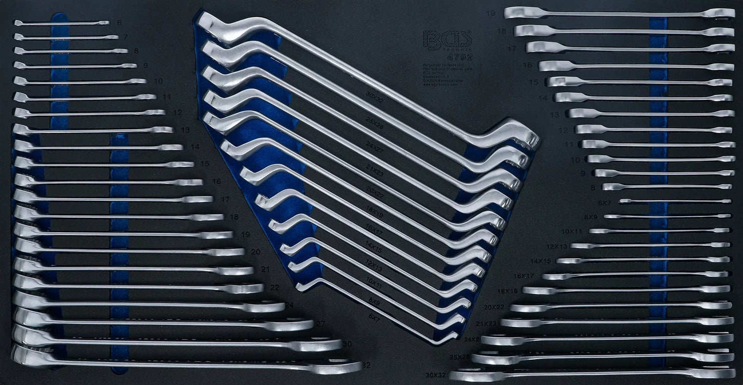 BGS 4792 Satz Maulring Doppelring Doppelmaul Ratschenringmaul Schlüssel Werkstattwageneinlage XL 57 teilig