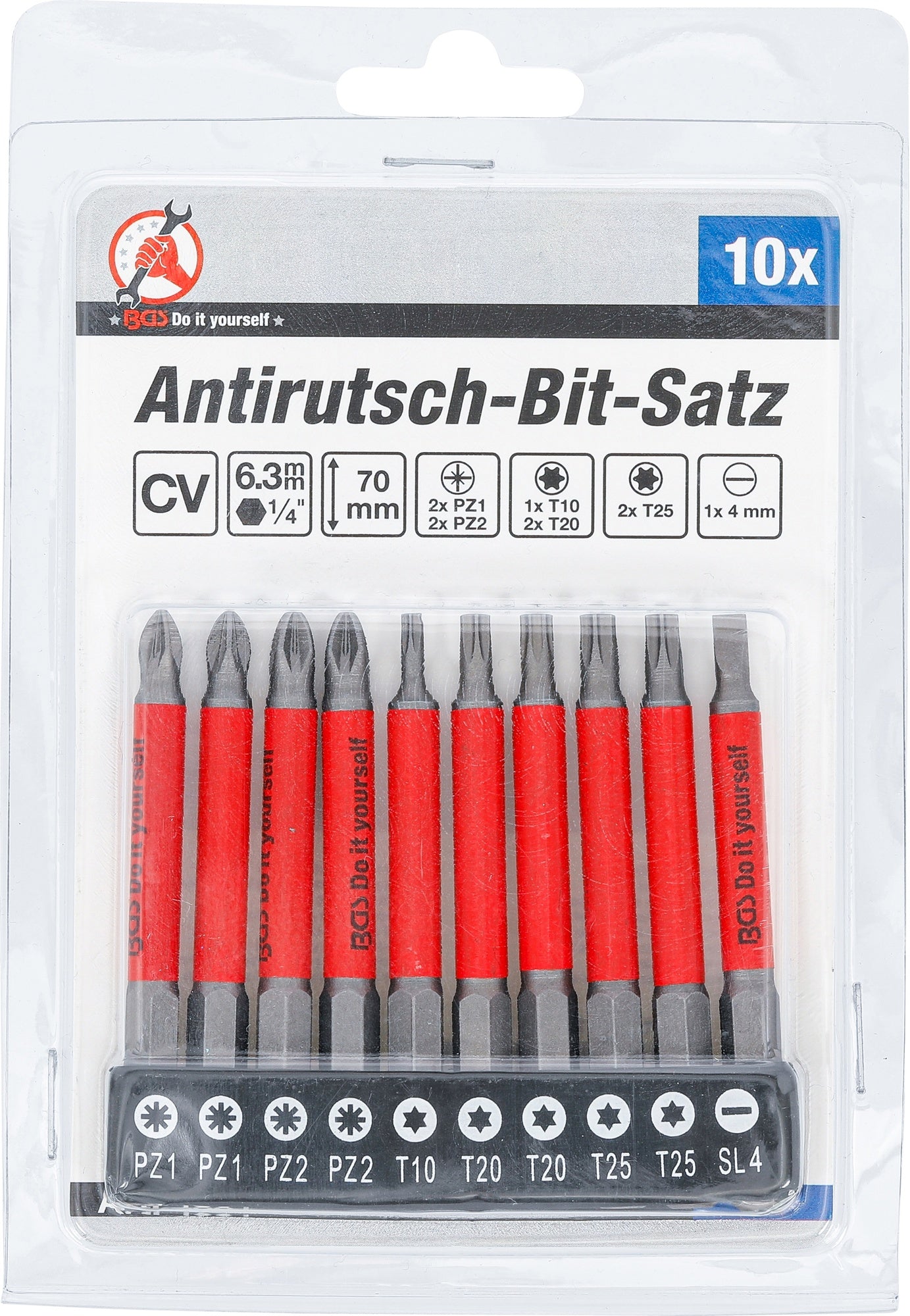 BGS DIY 4831 Satz Antirutsch Bits magnetisch 70mm 10 teilig