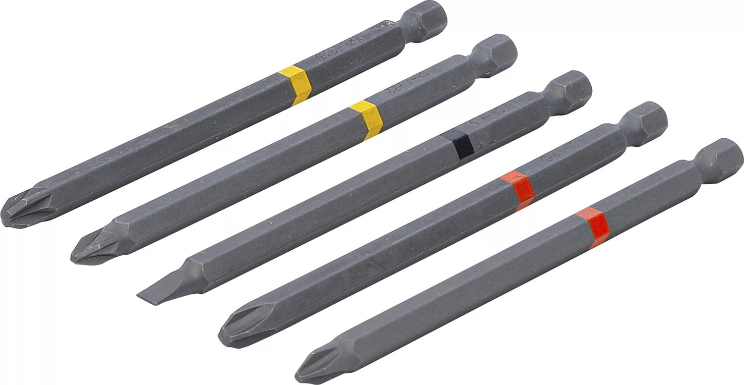 BGS DIY 4832 Bit Satz Außensechskant 6,3mm (1/4") Kreuzschlitz PH Kreuzschlitz PZ Schlitz Länge 110mm 5 teilig