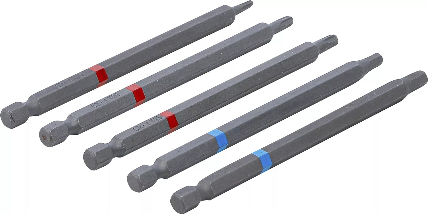BGS DIY 4836 Bit Satz Außensechskant 6,3mm (1/4") Innensechskant T-Profil (für Torx) Länge 110mm 5 teilig