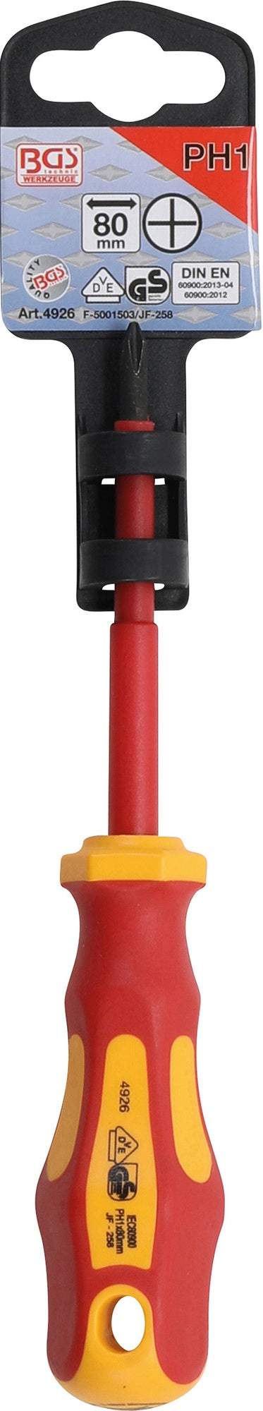 BGS 4926 VDE Schraubendreher Abtrieb Kreuzschlitz PH1 Klingenlänge 80mm