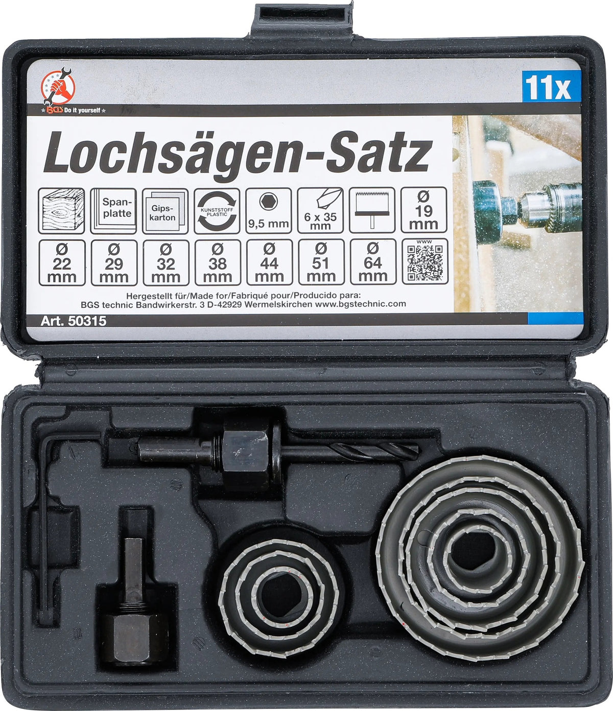 BGS DIY 50315 Satz Lochsägen Ø 19 - 64mm Tiefe 24mm 11 teilig