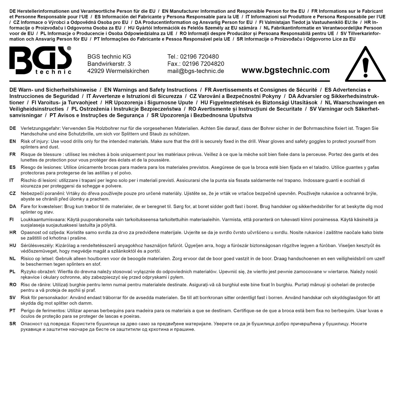 BGS 50403 Satz Holzbohrer und Zentrumbohrer 14 teilig
