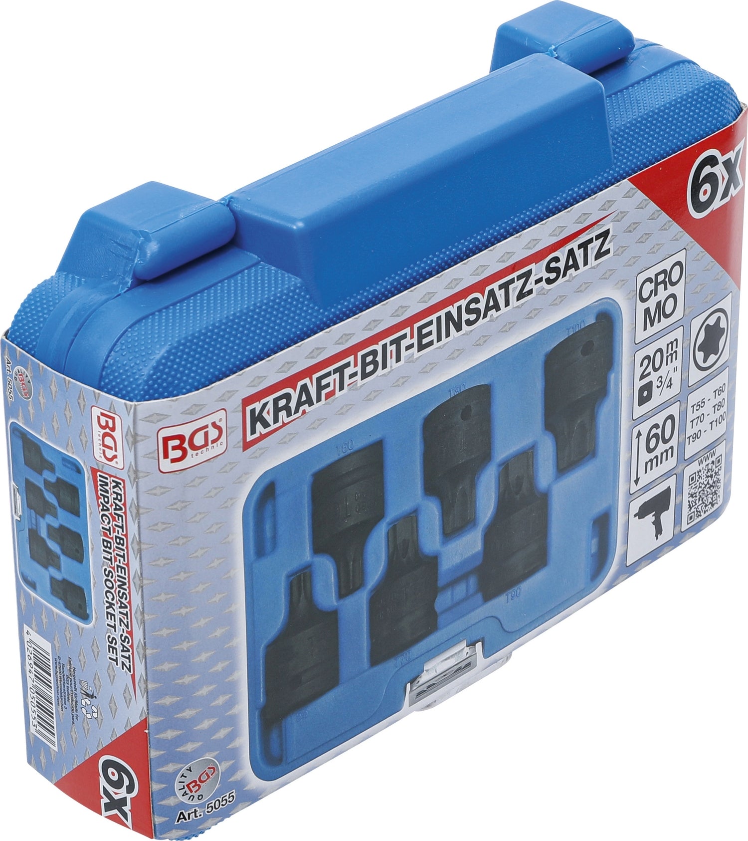 BGS 5055 Satz Kraft Biteinsätze T-Profil (für Torx) T55 - T100 Antrieb 20mm (3/4")