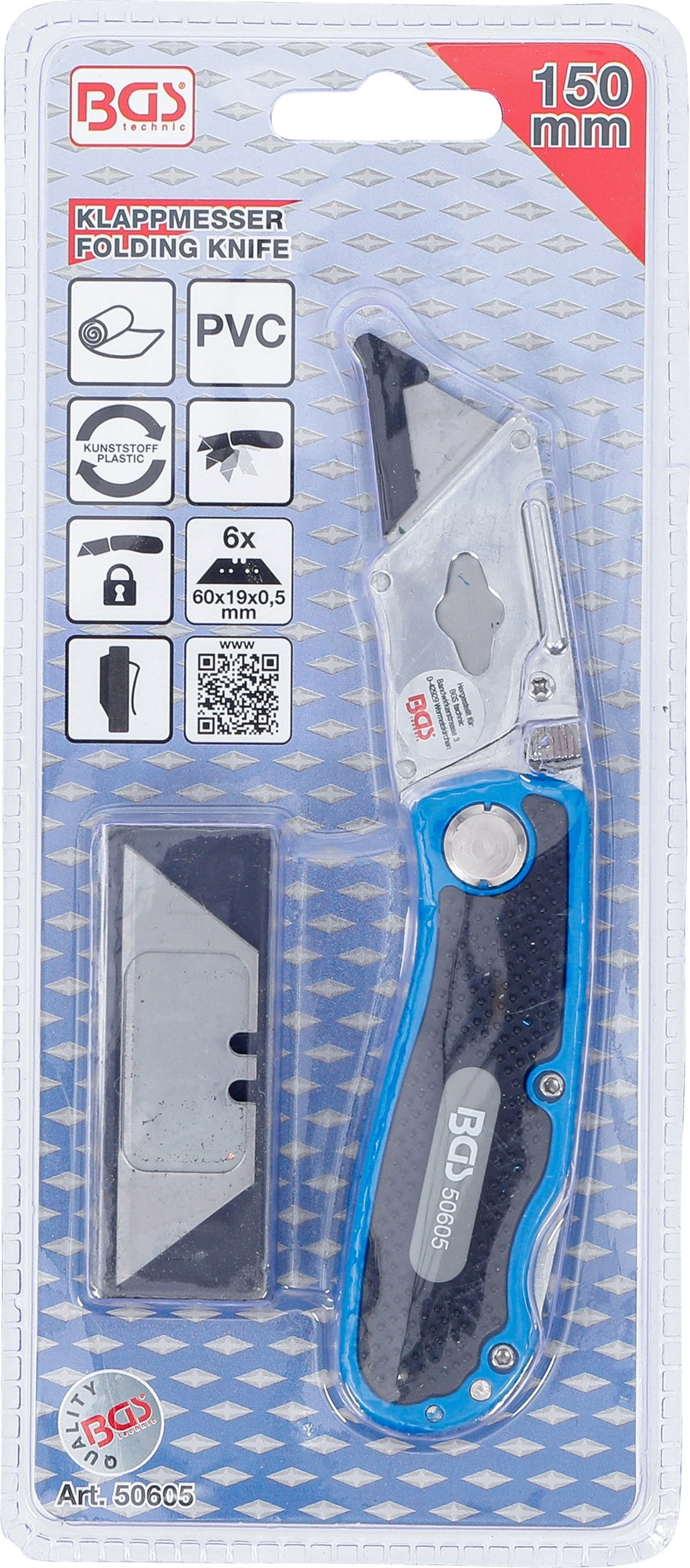 BGS 50605 Faltbares Klappmesser Cuttermesser inkl. 6 Klingen