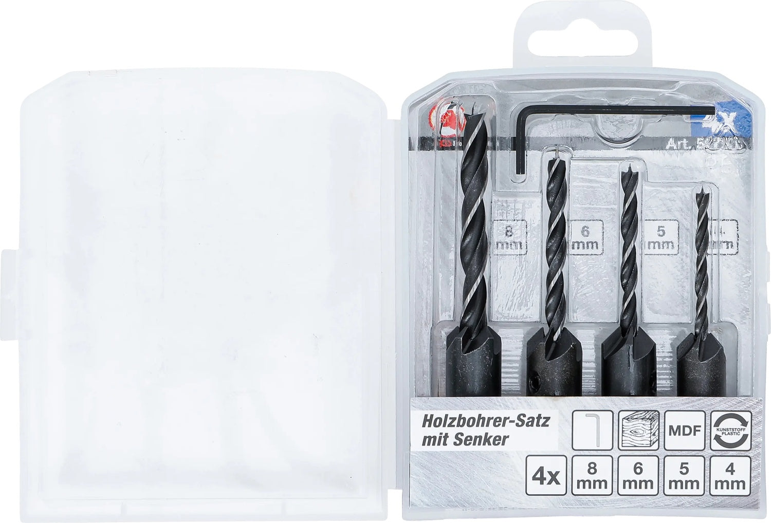 BGS DIY 50790 Satz Holzbohrer mit Senker 4 - 5 - 6 - 8 mm 4 teilig