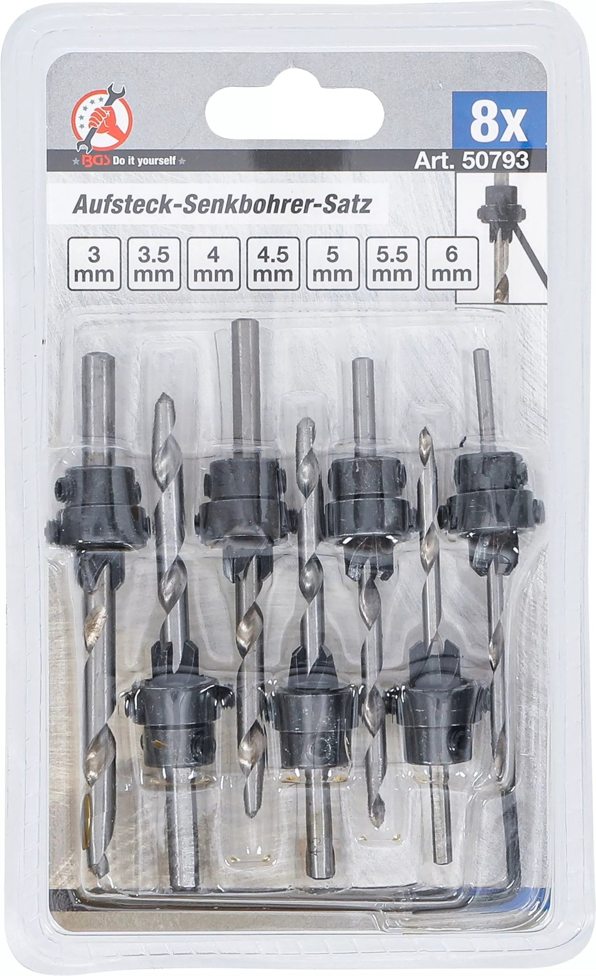 BGS DIY 50793 Satz Senkbohrer 8 teilig Bohrsenker Kegelsenker