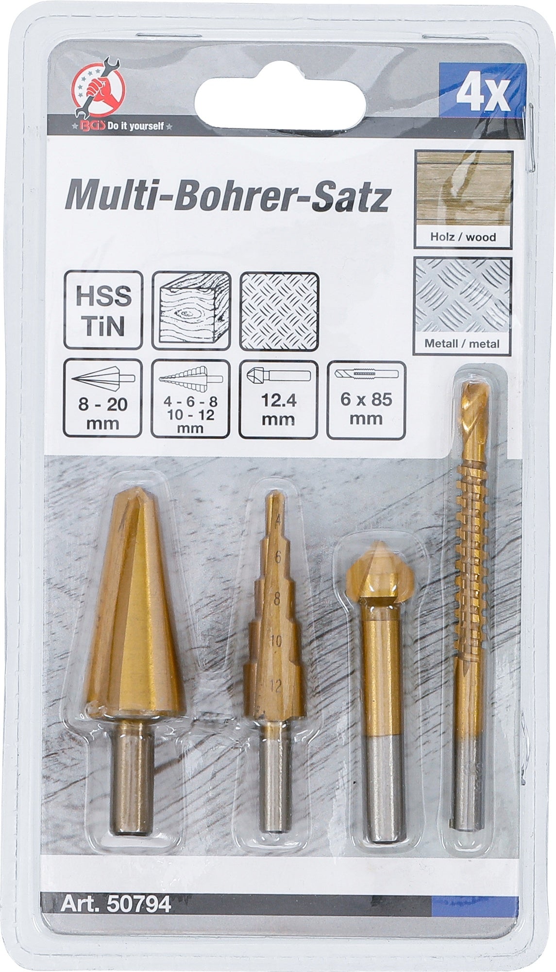 BGS DIY 50794 Satz Multibohrer HSS-G titan-nitriert 4 teilig