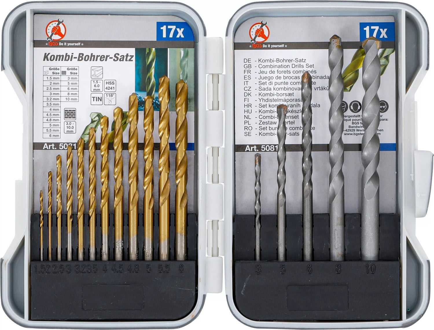 BGS DIY 50818 Satz Kombibohrer für Metall & Stein 1,5 - 10mm 17 teilig