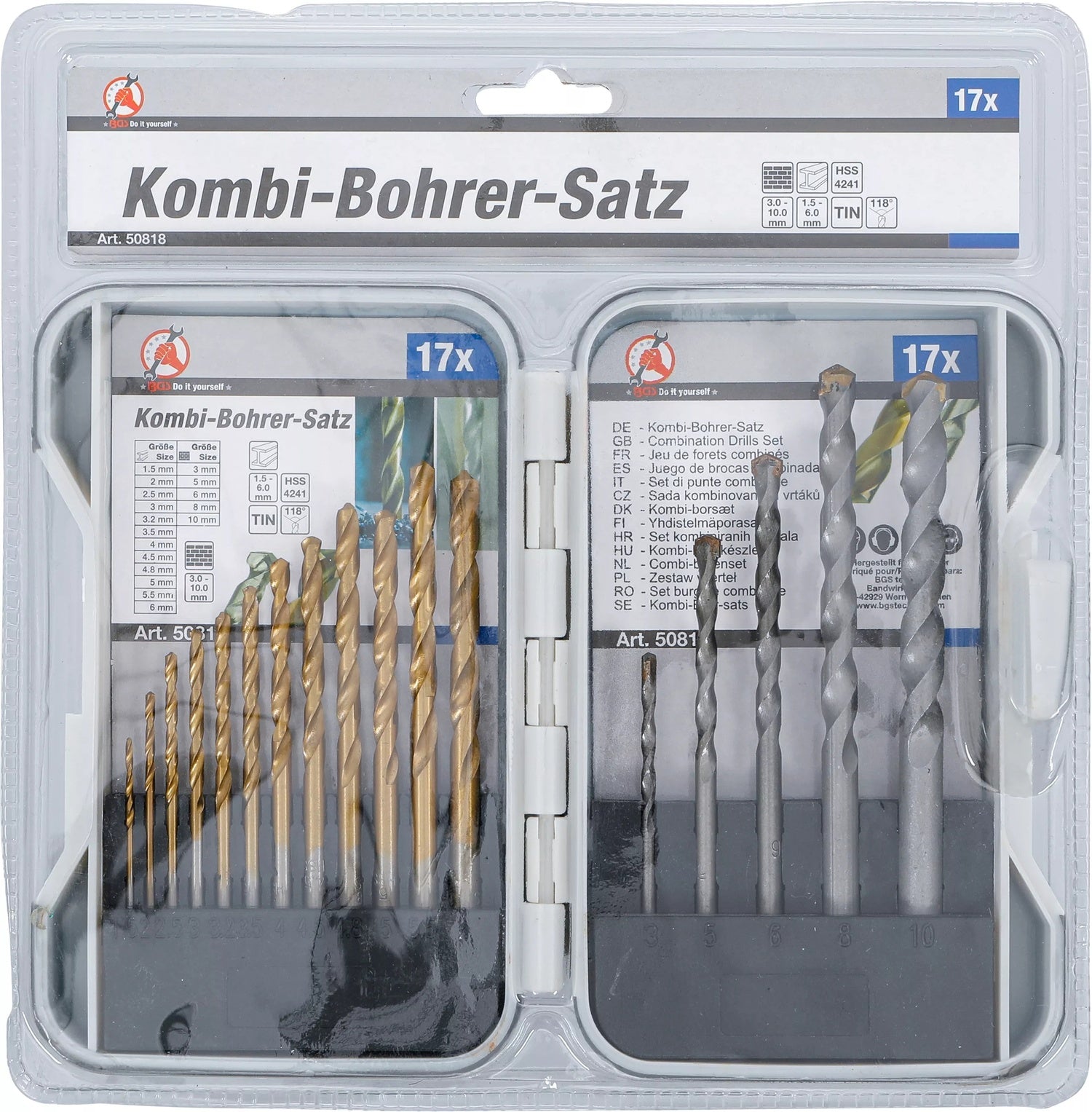 BGS DIY 50818 Satz Kombibohrer für Metall & Stein 1,5 - 10mm 17 teilig