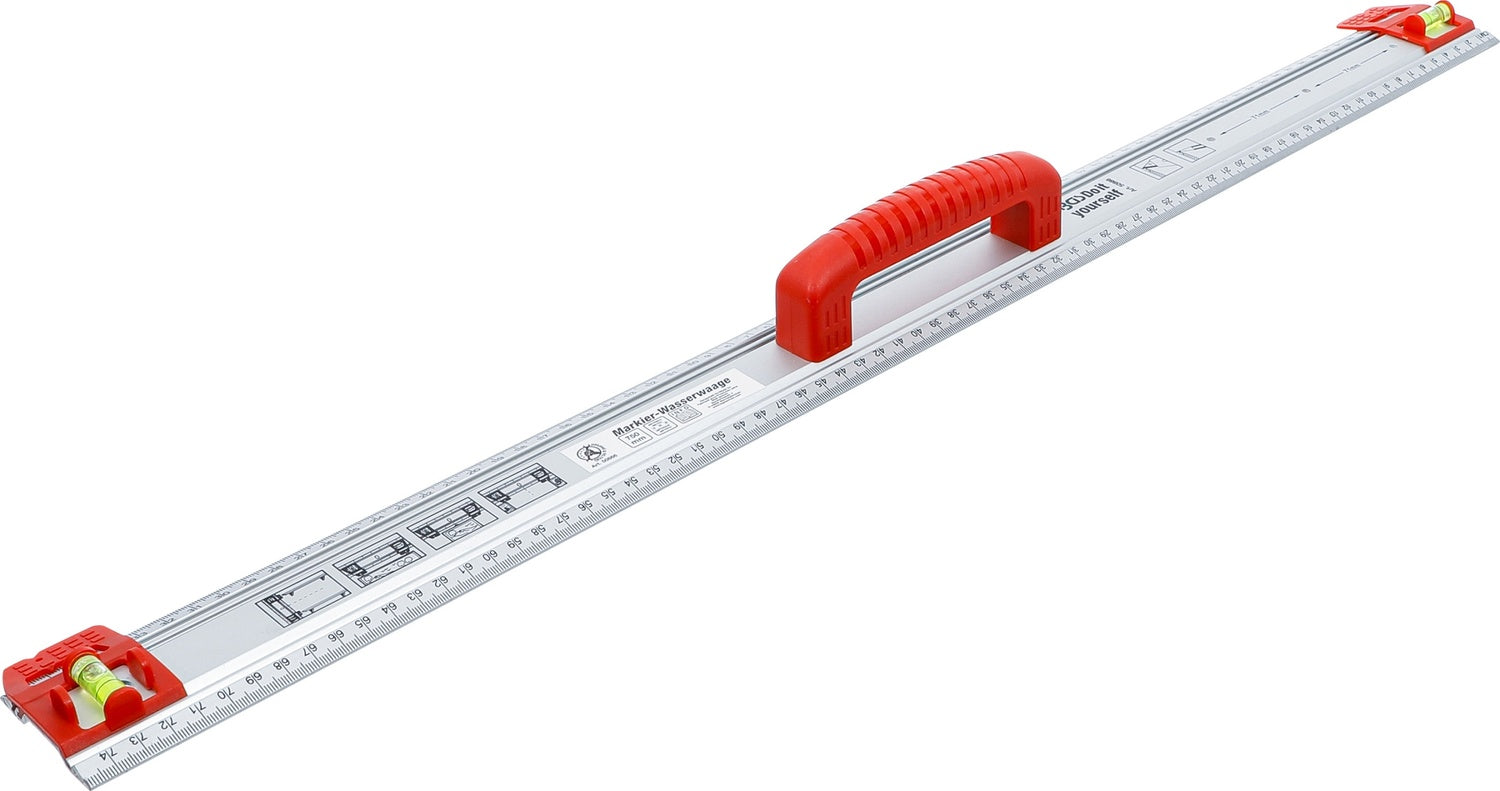 BGS DIY 50866 Schneidlineal Markierlineal mit Griff und Wasserwaage Länge 750mm