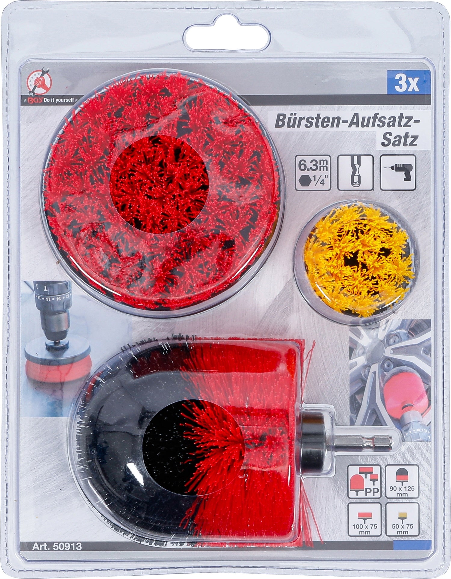 BGS DIY 50913 Satz Bürstenaufsatz für Bohrmaschinen 3 teilig