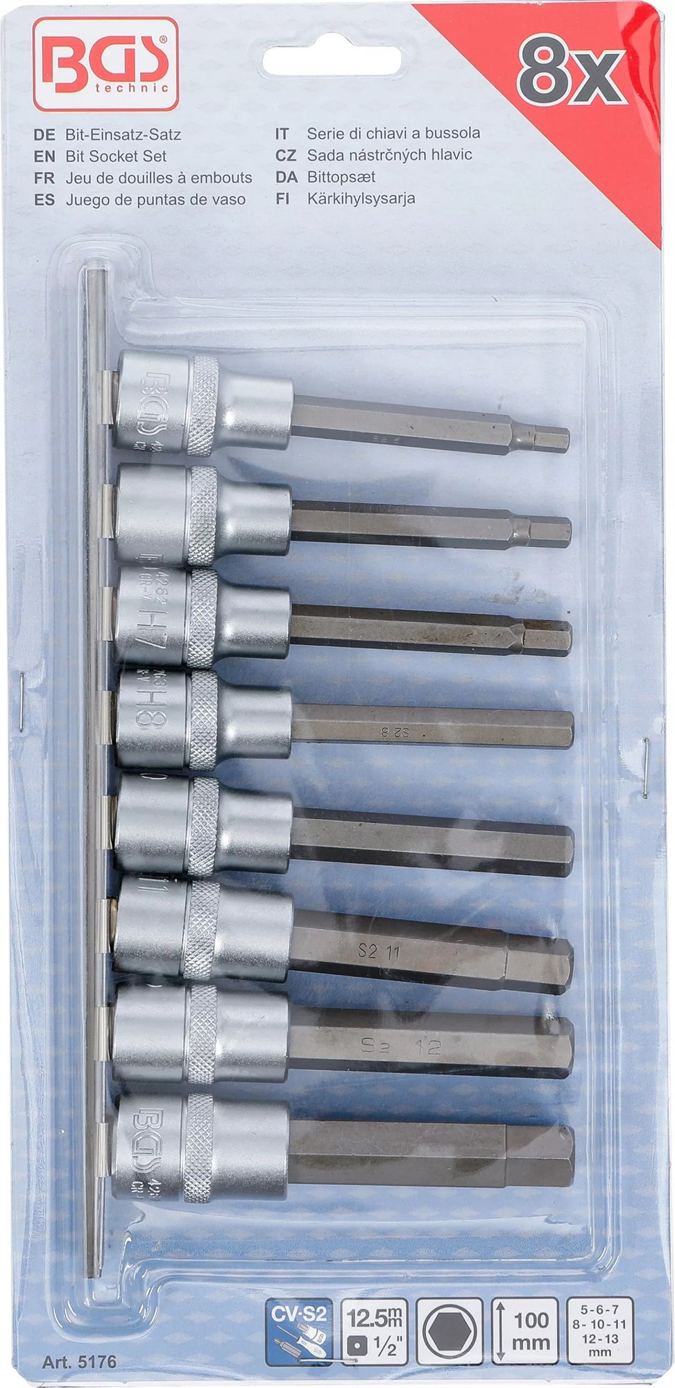 BGS 5176 Satz Biteinsätze Innensechskant 5 - 13mm Antrieb Innenvierkant 12,5mm (1/2")