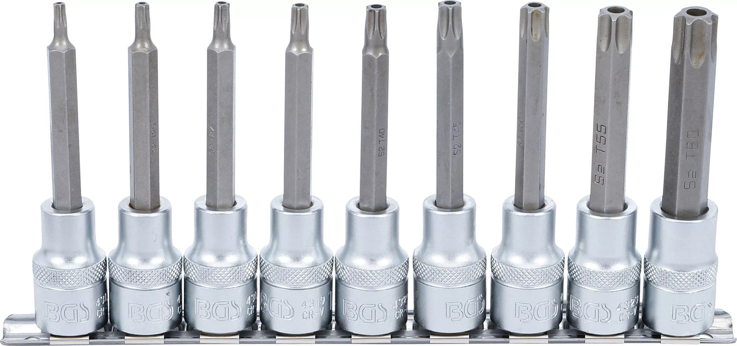 BGS 5178 Satz Biteinsätze T-Profil (für Torx) mit Bohrung T20 - T60 Antrieb Innenvierkant 12,5mm (1/2")