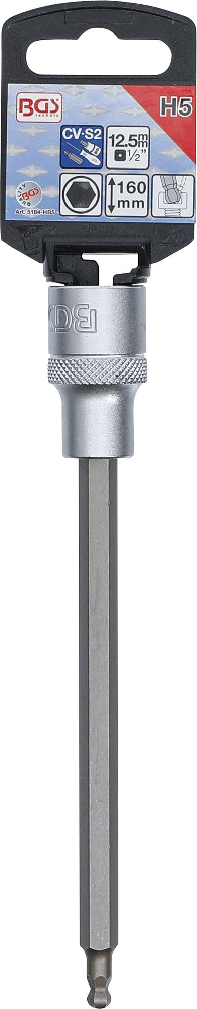 BGS 5184-HB5 Biteinsatz Innensechskant 5mm HX5 mit Kugelkopf Länge 160mm Antrieb 12,5mm (1/2")