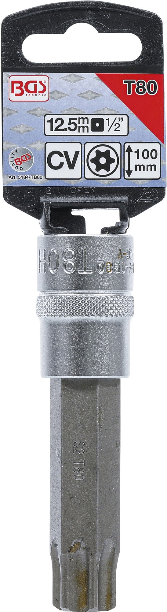 BGS 5184-TB80 Biteinsatz T-Profil (für Torx) T80 mit Bohrung Länge 100mm Antrieb 12,5mm (1/2")