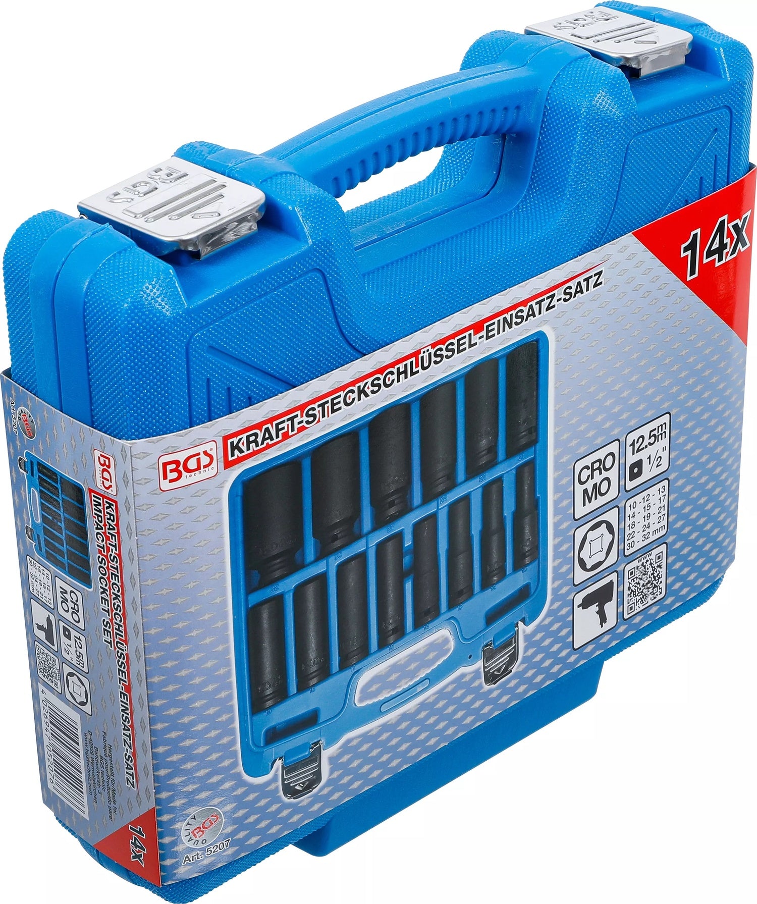 BGS 5207 Satz Kraft Steckschlüsseleinsätze Sechskant Antrieb Innenvierkant 12,5mm (1/2") SW10-32mm